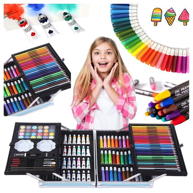 Laste joonistuskomplekt kunstipliiatsid 145 karbis