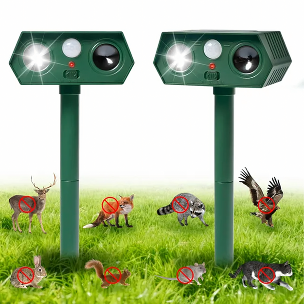 Ultraskaņas saules enerģijas dzīvnieku atbaidītājs suņiem, mežacūkām, kustību sensors 2 gab.