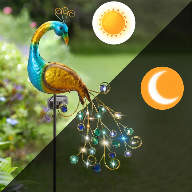 Solar Peacock Lamp Glowing LED Solar Garden Ornament Hammered Decoration