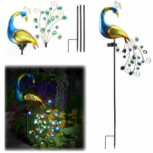 Solar Peacock Lamp Glowing LED Solar Garden Ornament Hammered Decoration