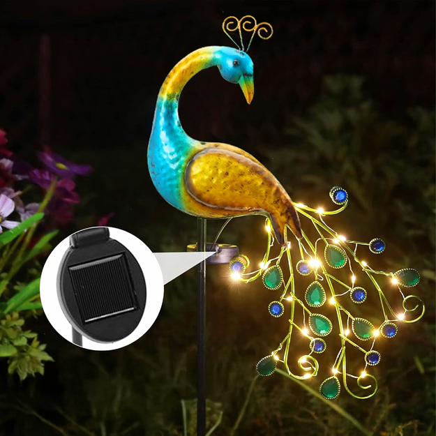 Solar Peacock Lamp Glowing LED Solar Garden Ornament Hammered Decoration