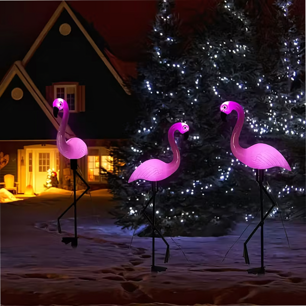 3x Saules Dārza Lampas Dekoratīvas Flamingo LED Dekorācijas