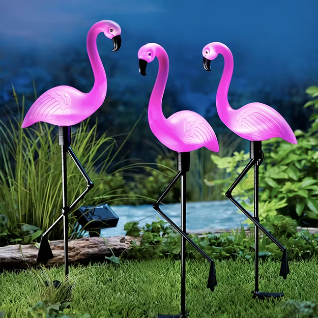 3x Saules Dārza Lampas Dekoratīvas Flamingo LED Dekorācijas