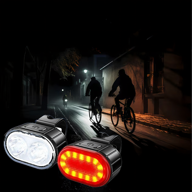 Velosipēda lampas lukturis priekšējais/aizmugurējais LED velosipēda stūrei ar spēcīgu USB 2 gab.