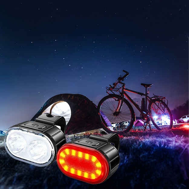 Velosipēda lampas lukturis priekšējais/aizmugurējais LED velosipēda stūrei ar spēcīgu USB 2 gab.