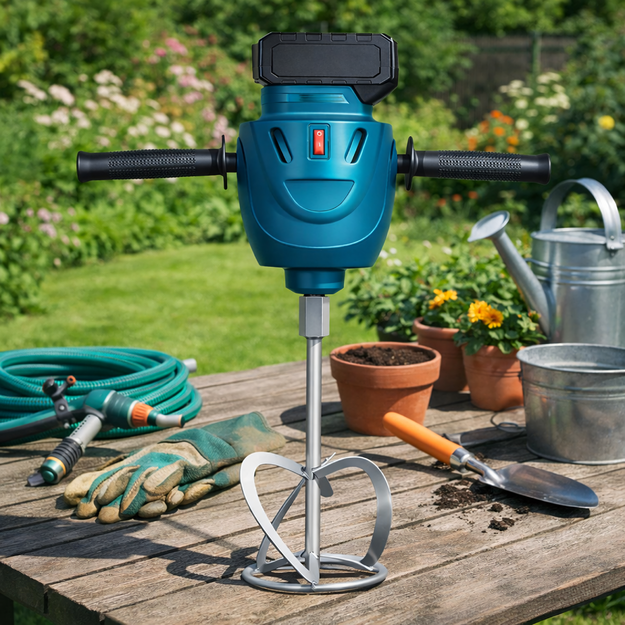 Akumulatora urbis zemei, augsnei, javai, mikseris-urbjmašīna, 2x akumulatori