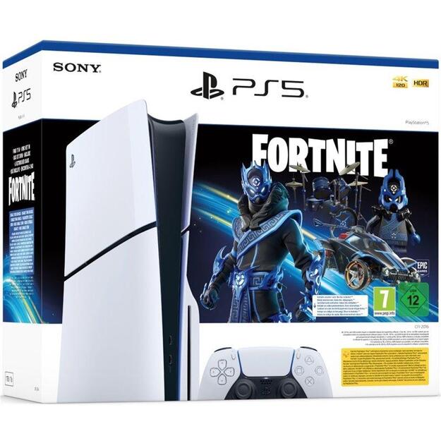 PS5 Console 1TB Standard Slim White Cobalt Star Fortnite Bundle
