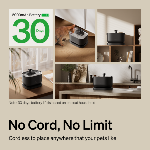 Petlibro - Dockstream Battery-Operated Water Fountain - Black - 2.5-Liter Capacity