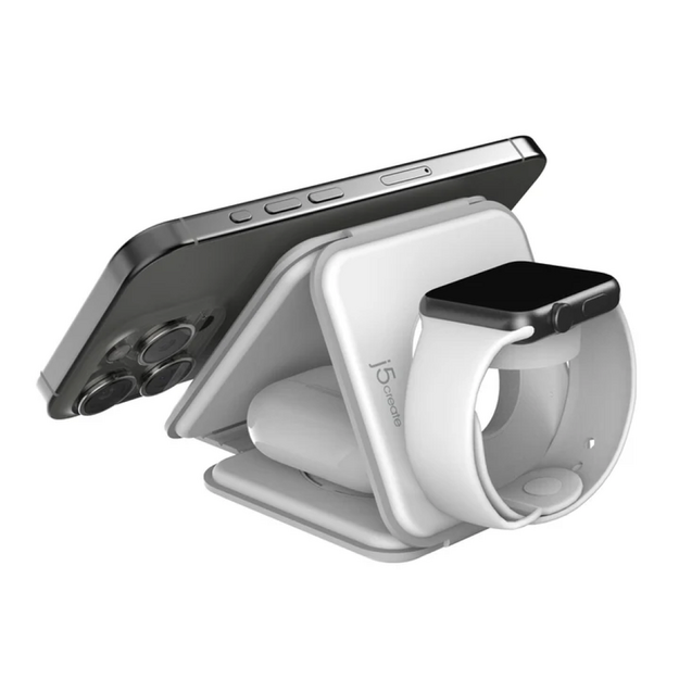 J5create - Qi2 3-In-1 Magnetic Travel Wireless Charging Station