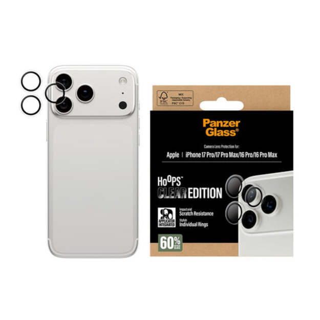 PanzerGlass - Hoops Transparent Camera Lens Protector iPhone 17 Pro - iPhone 17 Pro Max - iPhone 16 Pro - 16 Pro Max - Transparent