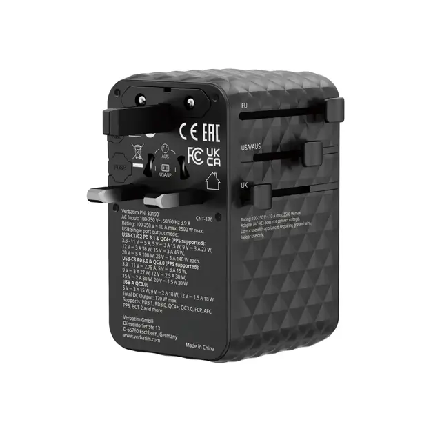 Verbatim - Charge N Travel 170W Universal Travel Adapter Black