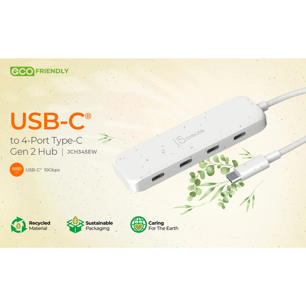 J5create - Eco-Friendly USB-C To 4-Port Type-C Gen 2 Hub