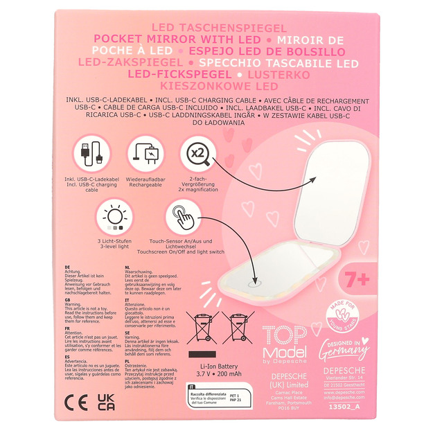 TOPModel - Foldable Pocket Mirror with LED - pink