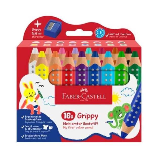 Faber-Castell - Colour Pencil Grippy Set of 16 with Sharpener (110645)