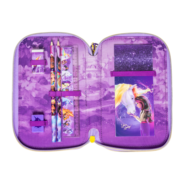 Stor - Unicorn Academy - Filled double pencil case - 19.5 x 12.5 x 5 cm