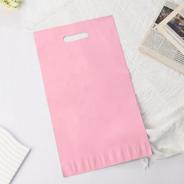 Rozā kurjera polietilēna maisiņi ar rokturi 260x350+70 50 gab.