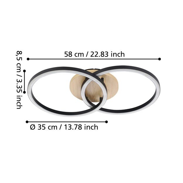 EGLO - Lomaltas-Z ceiling lamp black and oak 35x58 - TW - Zigbee, Bluetooth 3