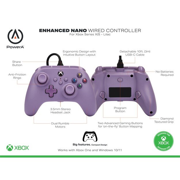 PowerA Nano Enhanced Wired Controller - Xbox Series X/S - Lilac