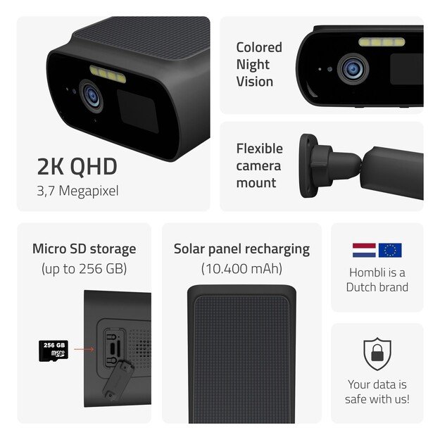 Hombli - Smart Solar Cam 2K, Black 1