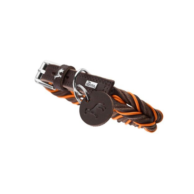 Hunter - Dogcollar Solid Education Cord M (55), dark brown/orange - (69318)
