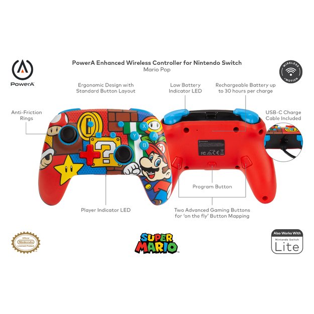 PowerA Enhanced Wireless Controller for Nintendo Switch - Mario Pop 5