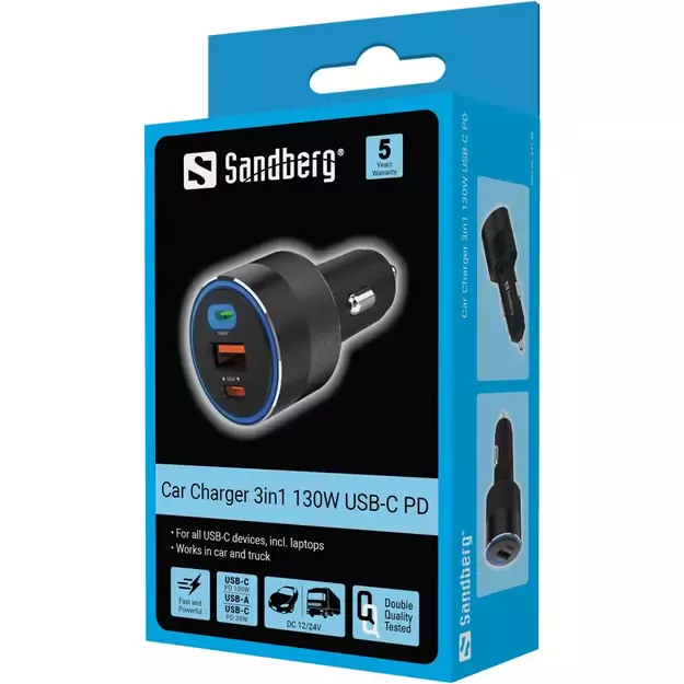Sandberg - Car Charger 3in1 130W USB-C PD 2
