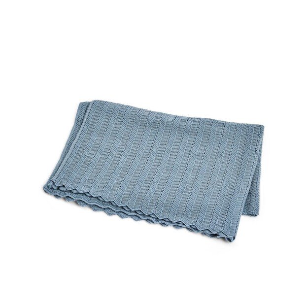 Smallstuff - Baby blanket, fishbone, merino wool - Blue - 80x100 cm (70007-84)