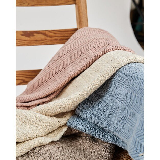 Smallstuff - Baby blanket, fishbone, merino wool - Blue - 80x100 cm (70007-84)