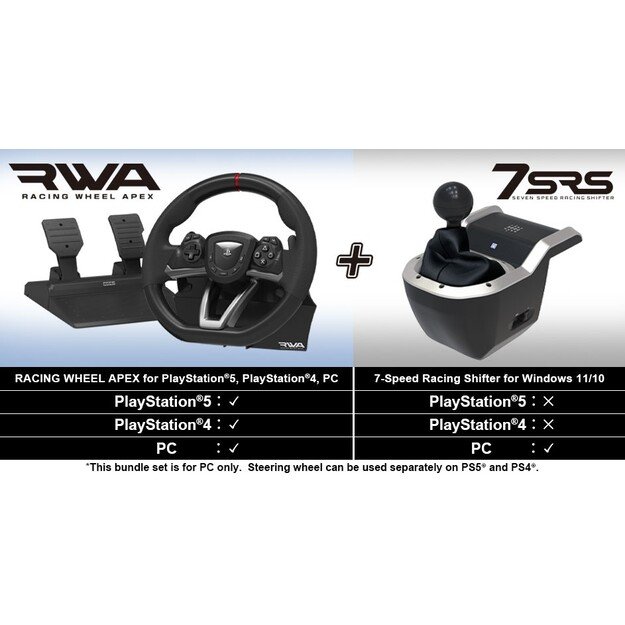 HORI - Racing Wheel Apex + 7-Speed Racing Shifter Bundle For PC (Windows 11/10)