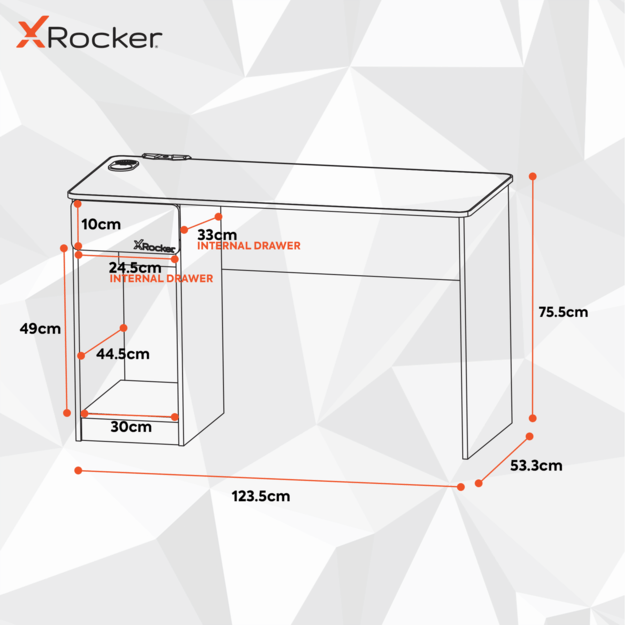 Xrocker Carbon-Tek Desk With Wireless Charging And Neo Fiber Led