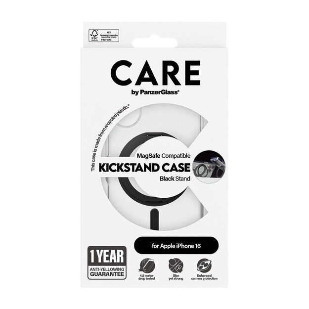 CARE by PanzerGlass - Feature Case Transparent w. Black Kickstand & MagSafe - iPhone 16