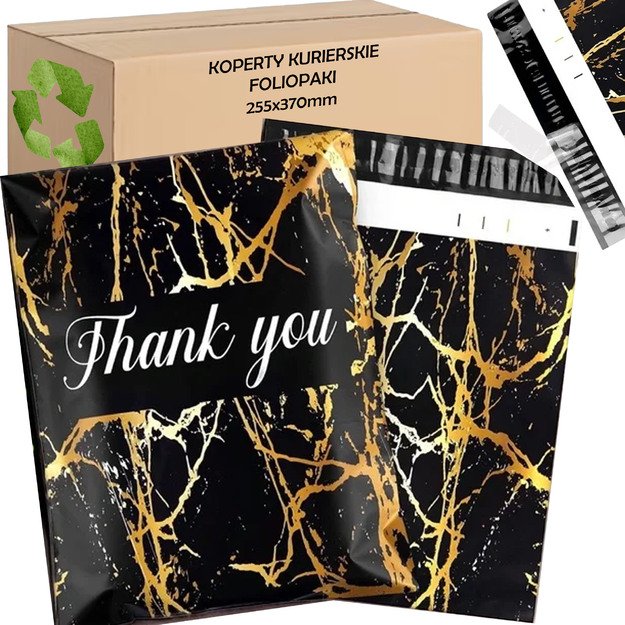FOLIOPAKI KURIERSKIE MOCNE 255X370 ZŁOTY MARMUR THANK YOU 50SZT.