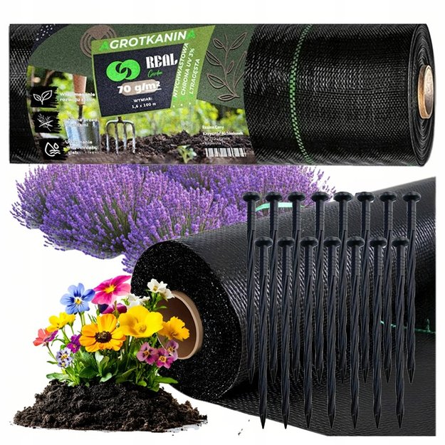Agrowłóknina 70g 1,6x100m Czarna UV Agrotkanina Mata Antychwastowa + Kotwy