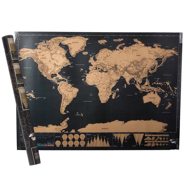 MAPA ŚWIATA ZDRAPKA DUŻA PREZENT DLA PODRÓŻNIKA PLAKAT + TUBA 42x30 CM 30