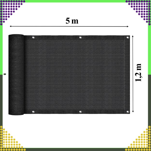 Osłona Balkonowa Mata Tarasowa Siatka na Balkon Taras Płot 1,2x5m UV 95%  6