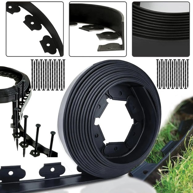 GARDEN LAWN EDGE SET 40x50x20m 30 PINS BLACK