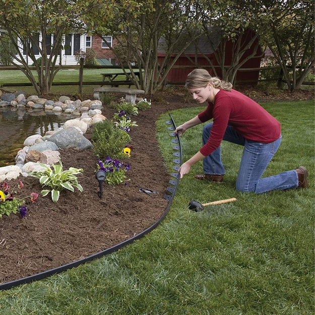 GARDEN LAWN EDGE SET 40x50x20m 30 PINS BLACK