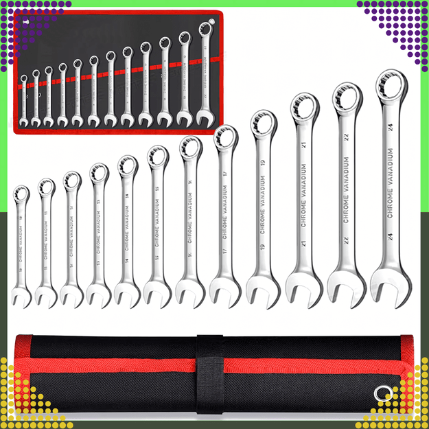 Zestaw Kluczy Płasko-Oczkowych 12 el. Klucze Płaskie Oczkowe Etui 8-24 mm 16