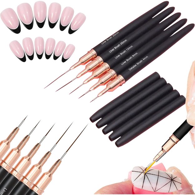 ZESTAW PĘDZLI PĘDZELKÓW DO ZDOBIENIA PAZNOKCI MANICURE WZORKÓW HYBRYDA ŻEL 17