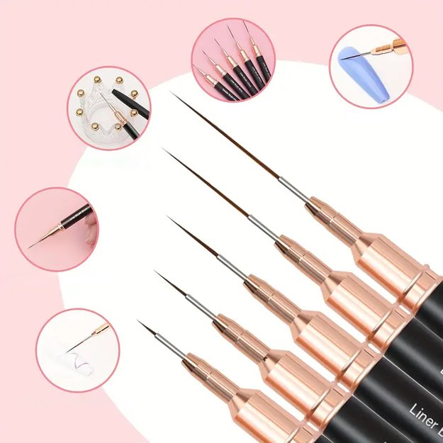 ZESTAW PĘDZLI PĘDZELKÓW DO ZDOBIENIA PAZNOKCI MANICURE WZORKÓW HYBRYDA ŻEL 29