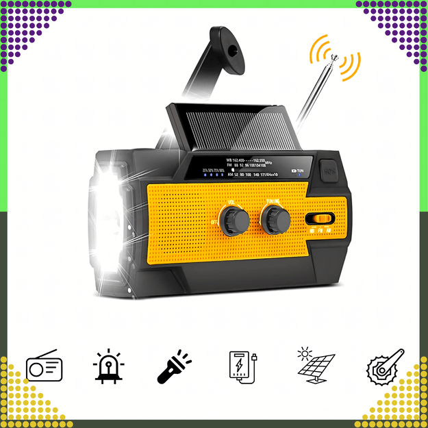 Radio Solarne Latarka Powerbank 4000 mAh Awaryjne Budowlane Am Fm Sos USB 6