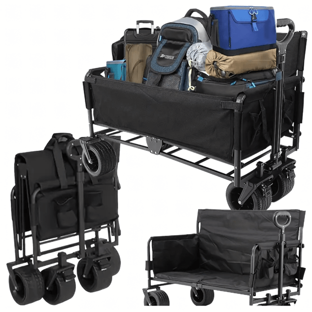 Foldable Garden Beach Fishing Cart with Seat and Wheels XL