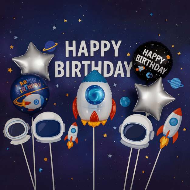 Set of 5 Space Rocket Birthday Foil Balloons