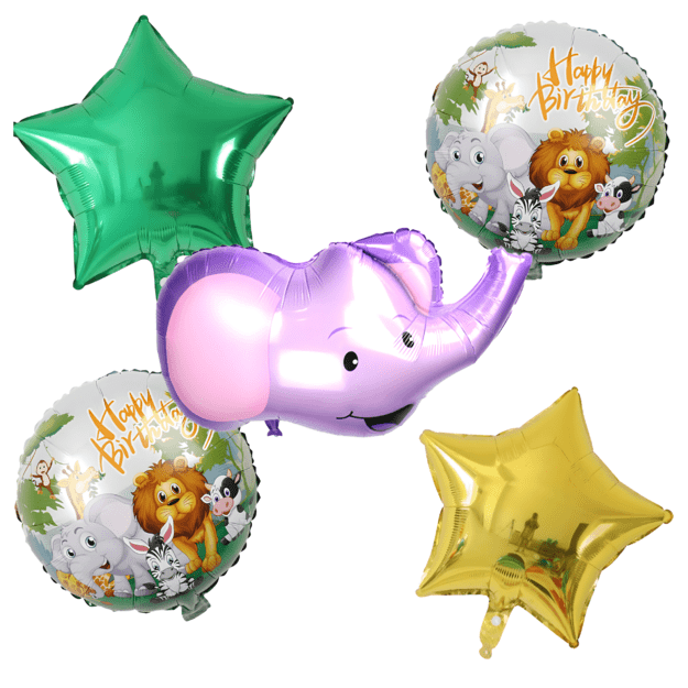 Set of 5 Elephant Animal Birthday Balloons for Birthdays and Parties