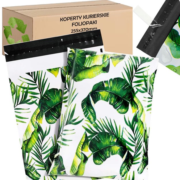 FOLIOPAKI KURIERSKIE MOCNE KOPERTY 255x370 ZIELONE LIŚCIE 50szt