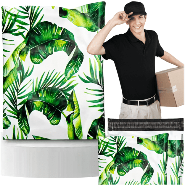 STRONG COURIER POLY PACKAGES 255x370 GREEN LEAVES 50pcs