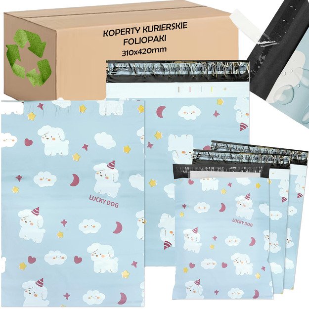 FOLIOPAKI KURIERSKIE MOCNE KOPERTY FOLIOWE 310X420  LUCKY DOG 50szt