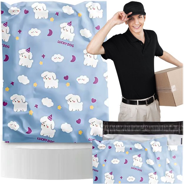 KURJERIO FOLIJOS PAKUOTĖS STIPRŪS VOKAI 310X420 LUCKY DOG 50 vnt.