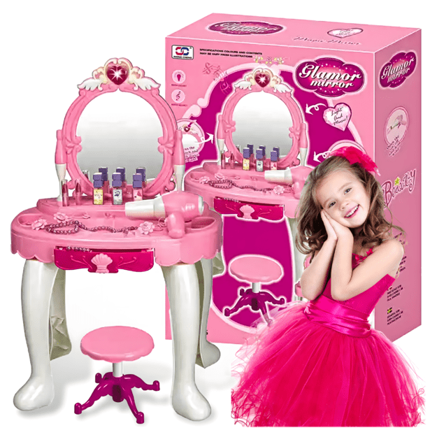 Didelis tualetinis staliukas mergaitei rožinis priedų rinkinys XXL
