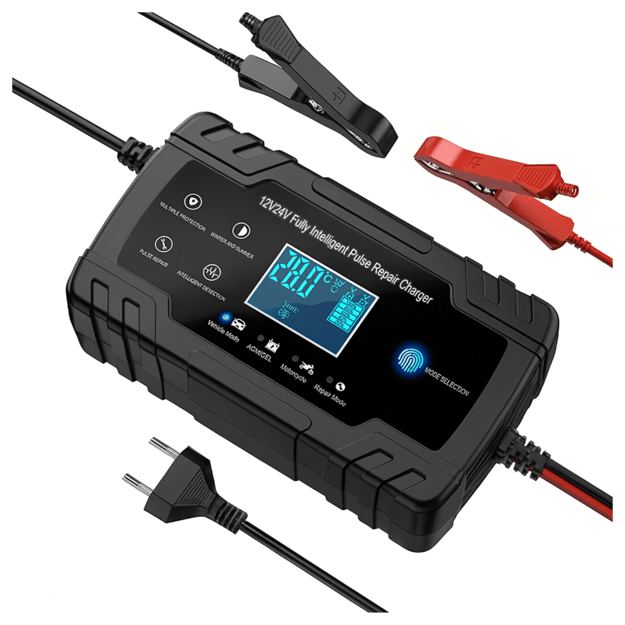 Galingas išmanusis akumuliatoriaus įkroviklis 12 V 24 V 4 A 8 A gnybtai